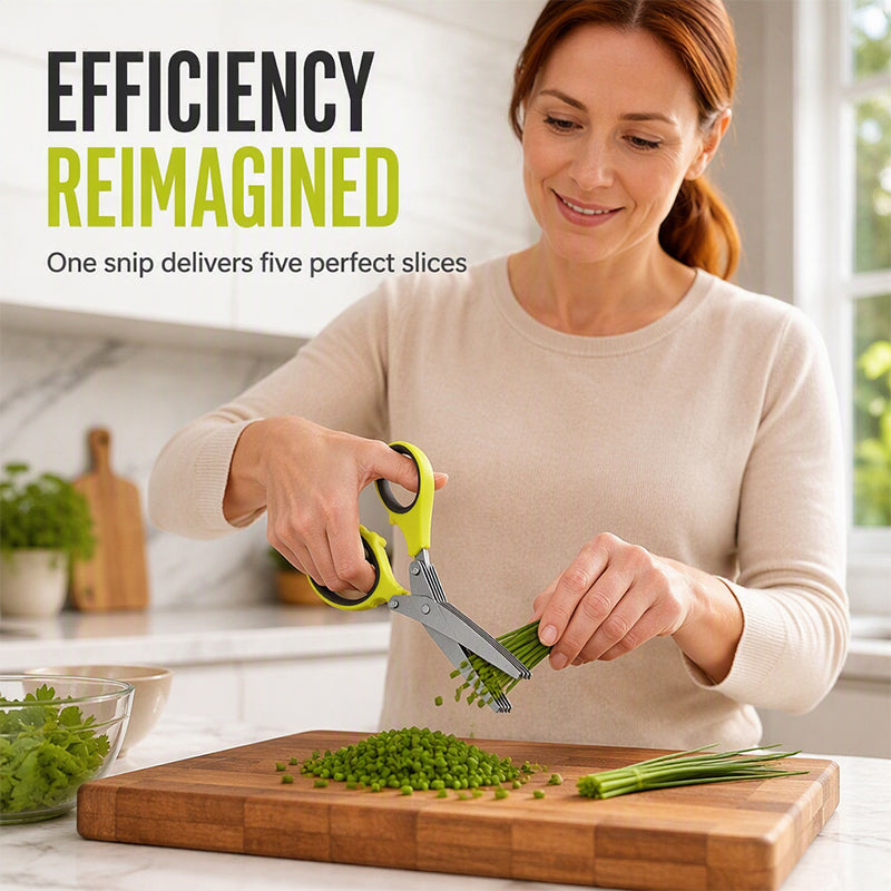 Ciseaux de cuisine en acier inoxydable multicouche Coupe-herbes 5 lames avec manche ergonomique Idéal pour les herbes aromatiques, les oignons verts et les garnitures fraîches