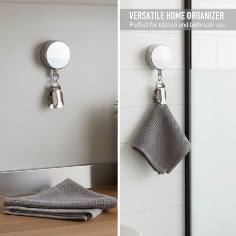 Summerfresh : 50 % de réduction. Pince essuie-tout rétractable autocollante, support à enroulement automatique de 65 cm pour torchons et lavettes.