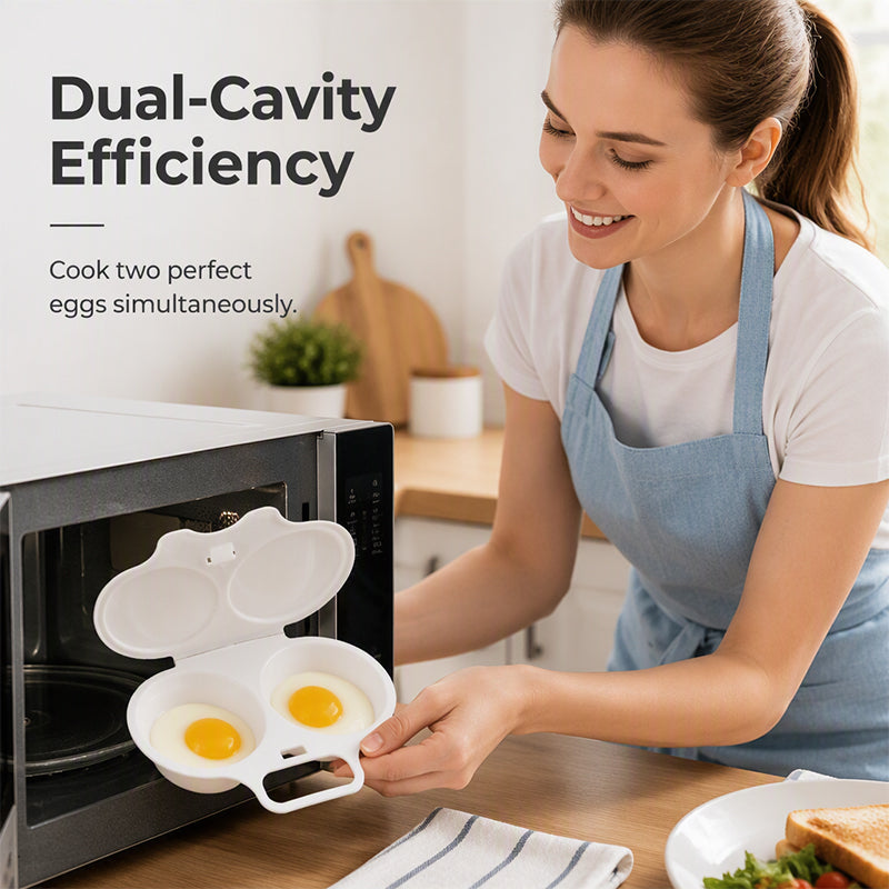 RÉDUCTION POUR UNE DURÉE LIMITÉE Cuiseur à œufs pour micro-ondes double compartiment Cuisson rapide sans huile, en PP de qualité alimentaire et polyvalent. Idéal pour les matins pressés : un petit-déjeuner sain en quelques minutes