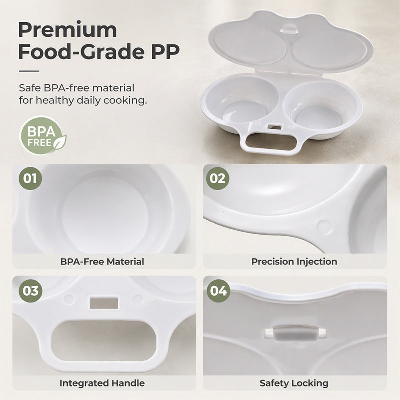 RÉDUCTION POUR UNE DURÉE LIMITÉE Cuiseur à œufs pour micro-ondes double compartiment Cuisson rapide sans huile, en PP de qualité alimentaire et polyvalent. Idéal pour les matins pressés : un petit-déjeuner sain en quelques minutes