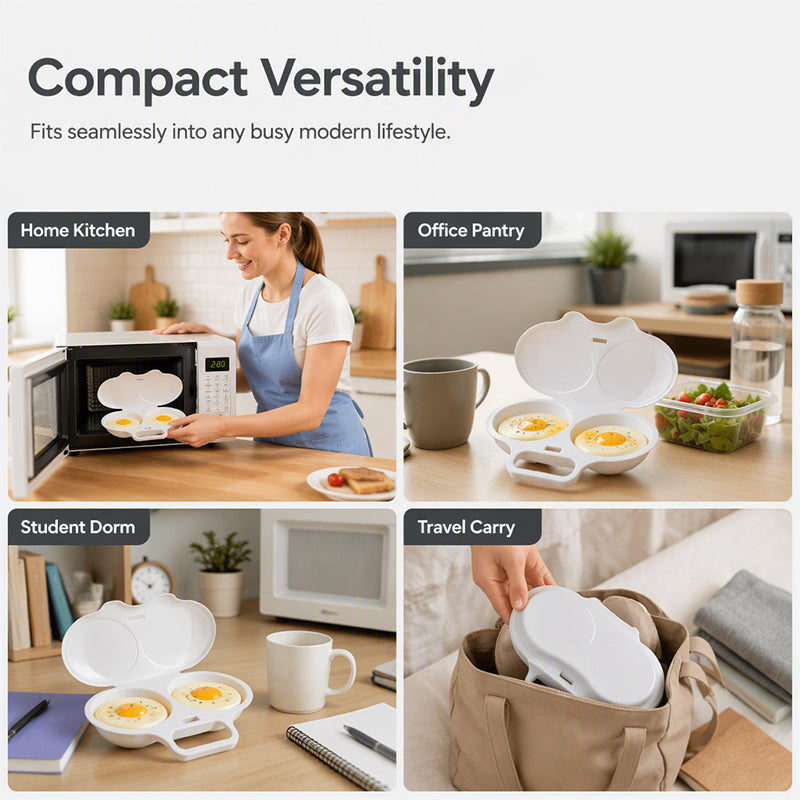 RÉDUCTION POUR UNE DURÉE LIMITÉE Cuiseur à œufs pour micro-ondes double compartiment Cuisson rapide sans huile, en PP de qualité alimentaire et polyvalent. Idéal pour les matins pressés : un petit-déjeuner sain en quelques minutes