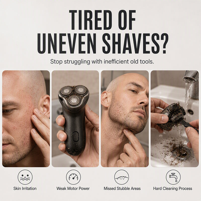 Tondeuse électrique 2-en-1 pour Crâne, Rasage et Barbe, 30 Lames de Précision, Confort Flottant à 360° & Affichage Digital.