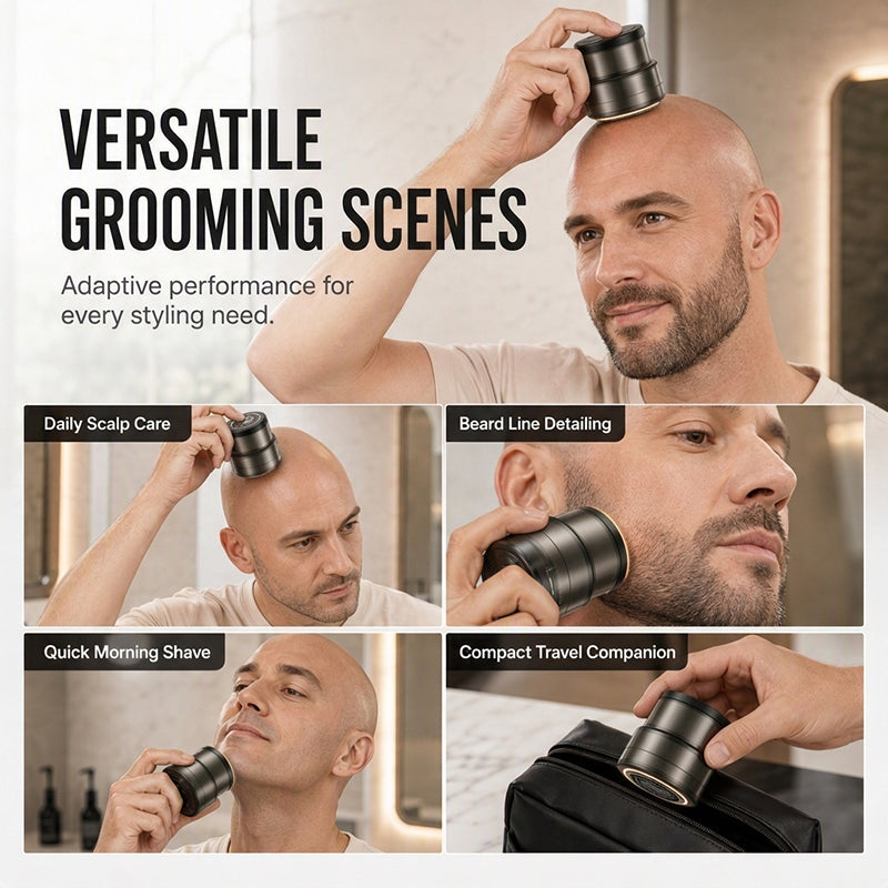 Tondeuse électrique 2-en-1 pour Crâne, Rasage et Barbe, 30 Lames de Précision, Confort Flottant à 360° & Affichage Digital.