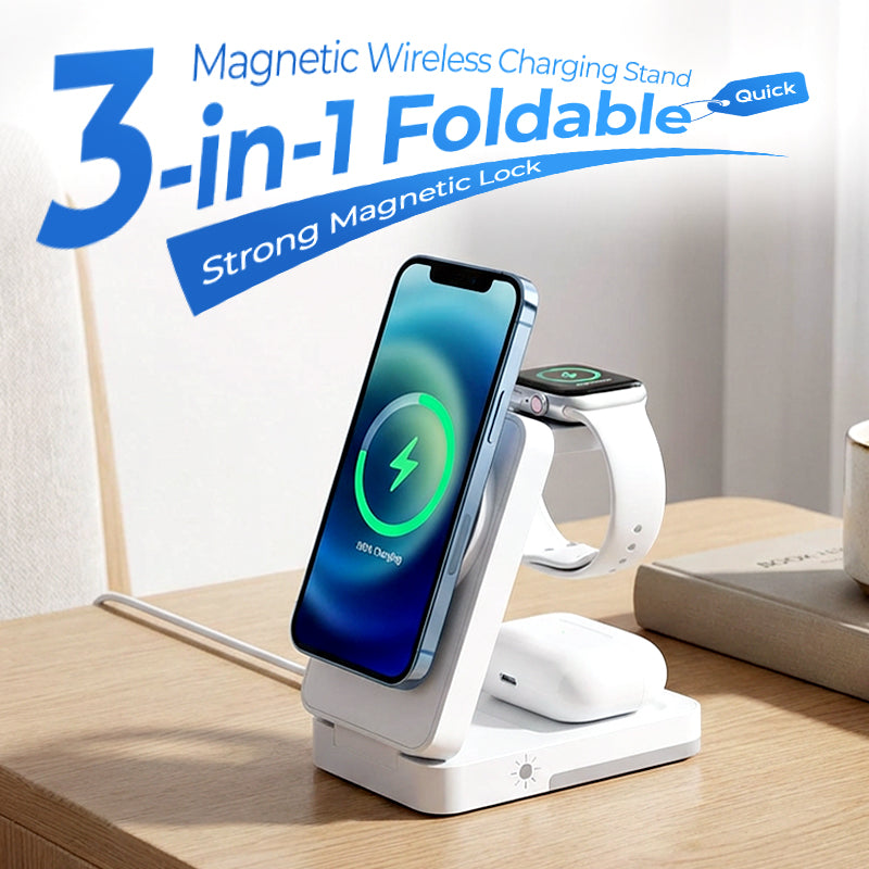 Support de charge magnétique pliable 3-en-1 pour vos appareils quotidiens