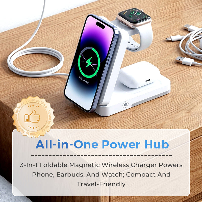 Support de charge magnétique pliable 3-en-1 pour vos appareils quotidiens