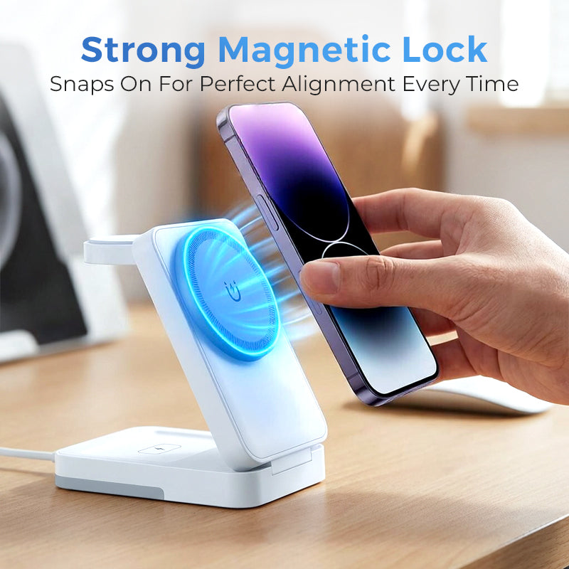 Support de charge magnétique pliable 3-en-1 pour vos appareils quotidiens