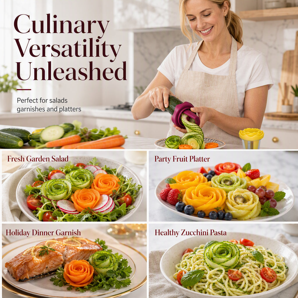 Spiralizer and manual vegetable cutter to make roses Transform your carrots into restaurant-worthy roses in 60 seconds