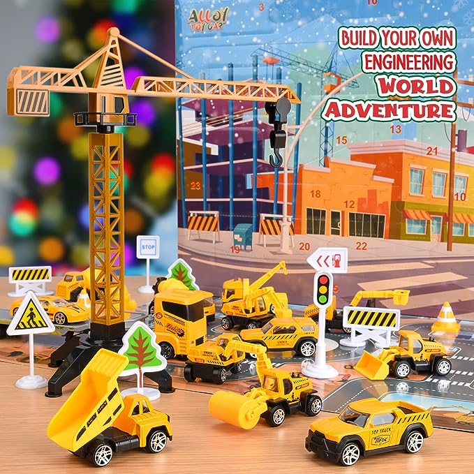 DE RÉDUCTION CALENDRIER DE L'AVENT GARÇON - 24 Jours de Chantier Miniature, Véhicules Allié avec Outils Réalistes
