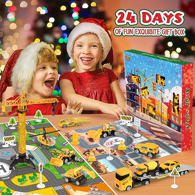 DE RÉDUCTION CALENDRIER DE L'AVENT GARÇON - 24 Jours de Chantier Miniature, Véhicules Allié avec Outils Réalistes