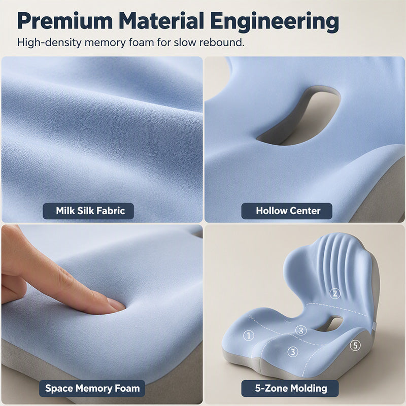 Ergonomic memory foam seat cushion with lumbar support Optimal all-day comfort, ideal for office, car and home