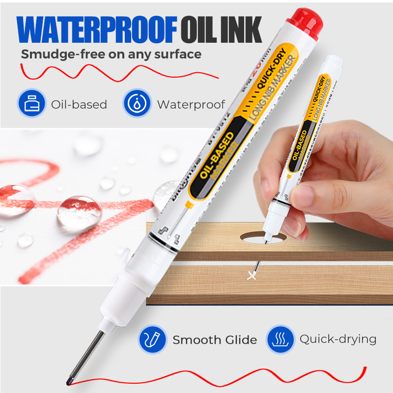Marqueur industriel pointe extra-longue 20 mm, encre huile indélébile sans bouchon, multi-surfaces atelier