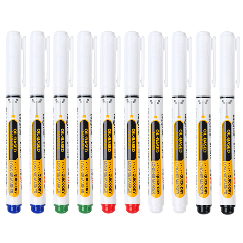 Marqueur industriel pointe extra-longue 20 mm, encre huile indélébile sans bouchon, multi-surfaces atelier