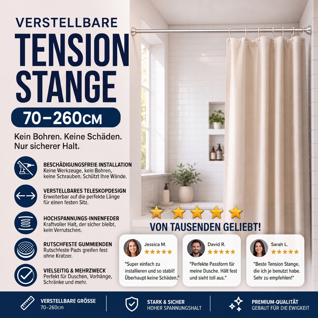 DE RÉDUCTION Tringle réglable sans perçage Montage sans outils, fixation solide et polyvalente Crée instantanément un espace de rangement partout et à tout moment