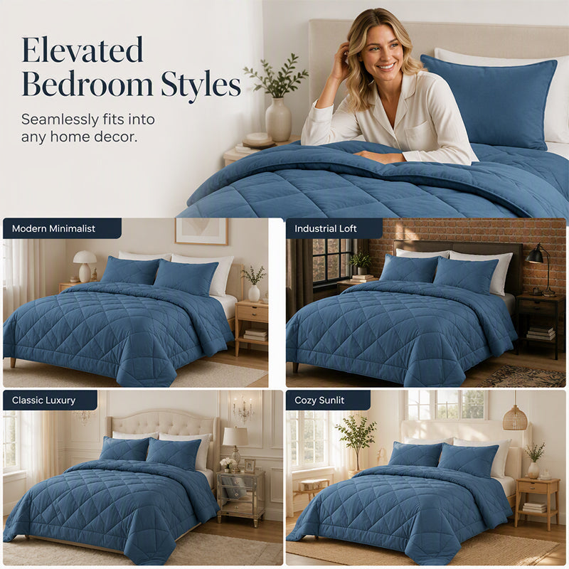 DE RÉDUCTION Parure de Couette Matelassée 3 Pièces avec Taies d'Oreiller