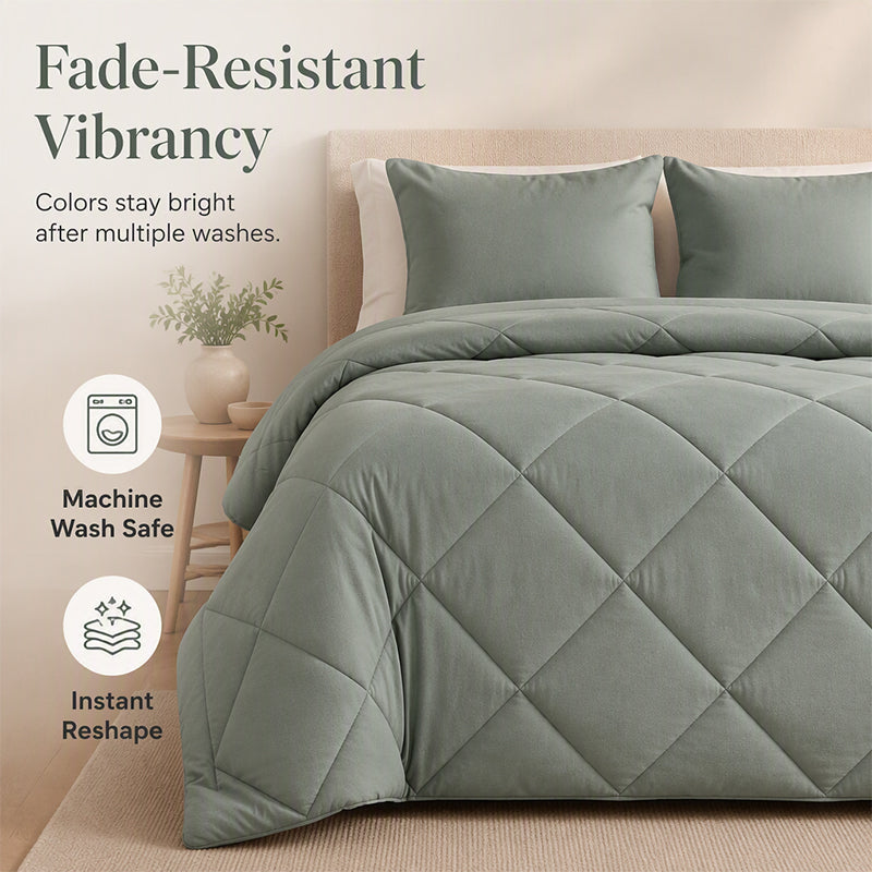 DE RÉDUCTION Parure de Couette Matelassée 3 Pièces avec Taies d'Oreiller