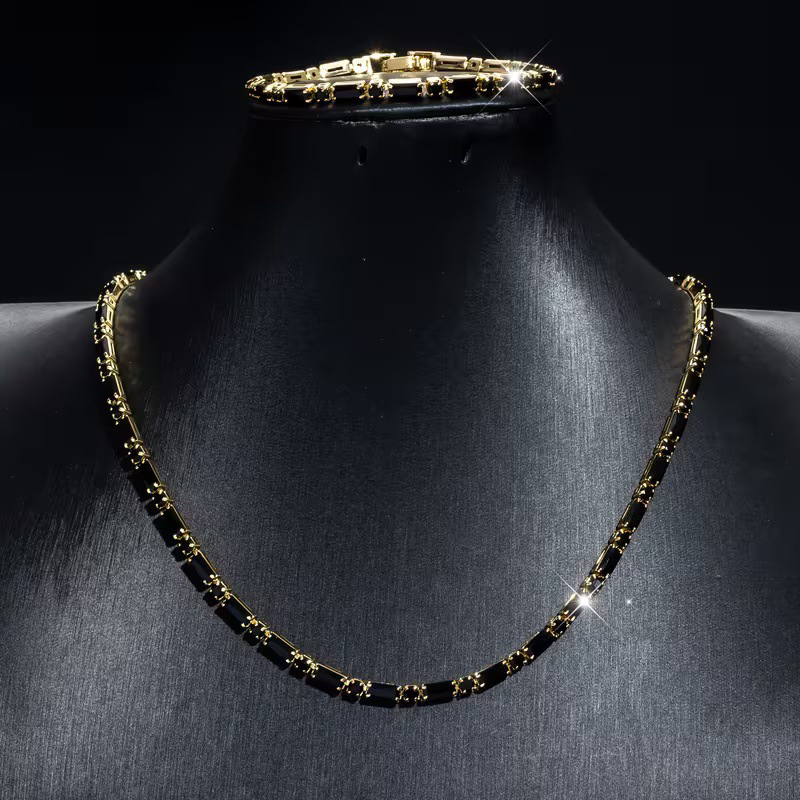 DE RÉDUCTION Parure Bijoux Scintillants pour Homme Collier & Bracelet Zircon Cubique, Style Street Luxe