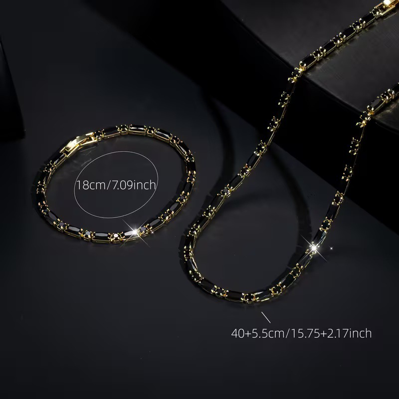 DE RÉDUCTION Parure Bijoux Scintillants pour Homme Collier & Bracelet Zircon Cubique, Style Street Luxe