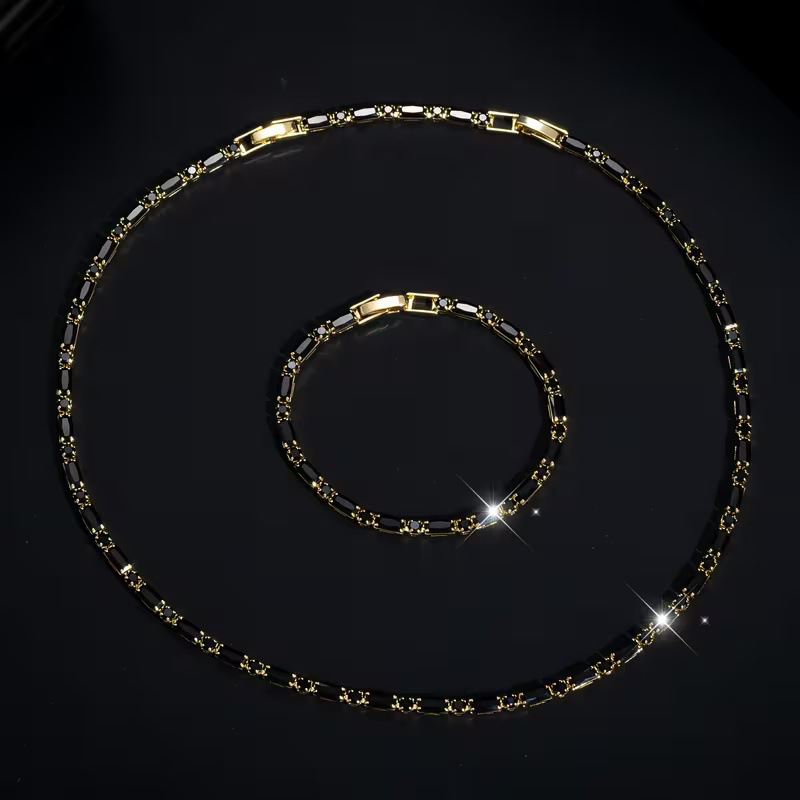 DE RÉDUCTION Parure Bijoux Scintillants pour Homme Collier & Bracelet Zircon Cubique, Style Street Luxe