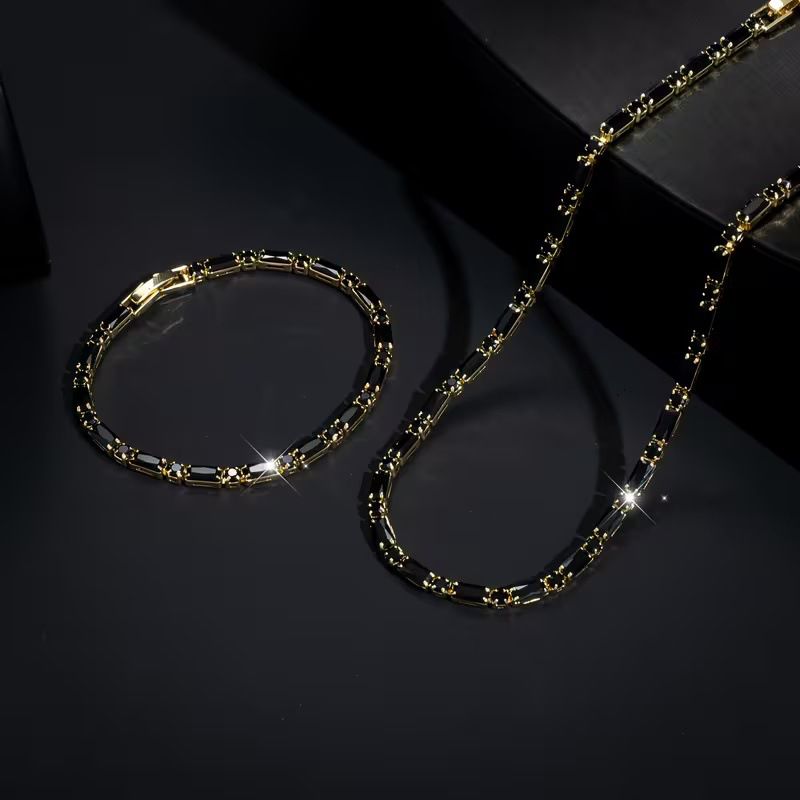 DE RÉDUCTION Parure Bijoux Scintillants pour Homme Collier & Bracelet Zircon Cubique, Style Street Luxe