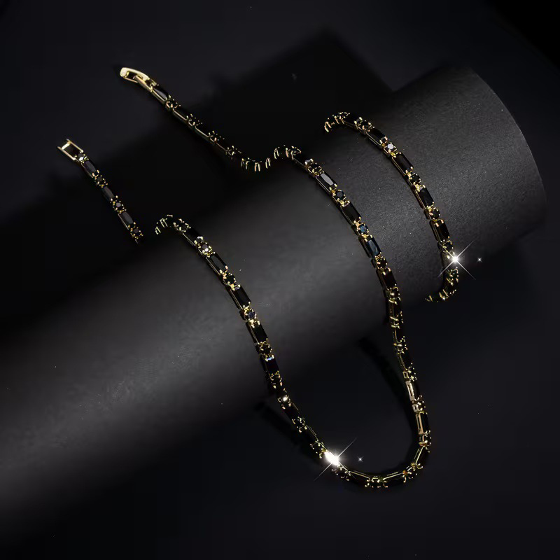 DE RÉDUCTION Parure Bijoux Scintillants pour Homme Collier & Bracelet Zircon Cubique, Style Street Luxe