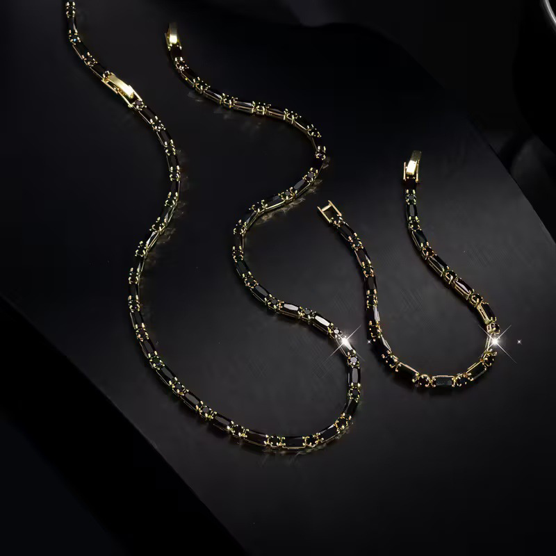 DE RÉDUCTION Parure Bijoux Scintillants pour Homme Collier & Bracelet Zircon Cubique, Style Street Luxe
