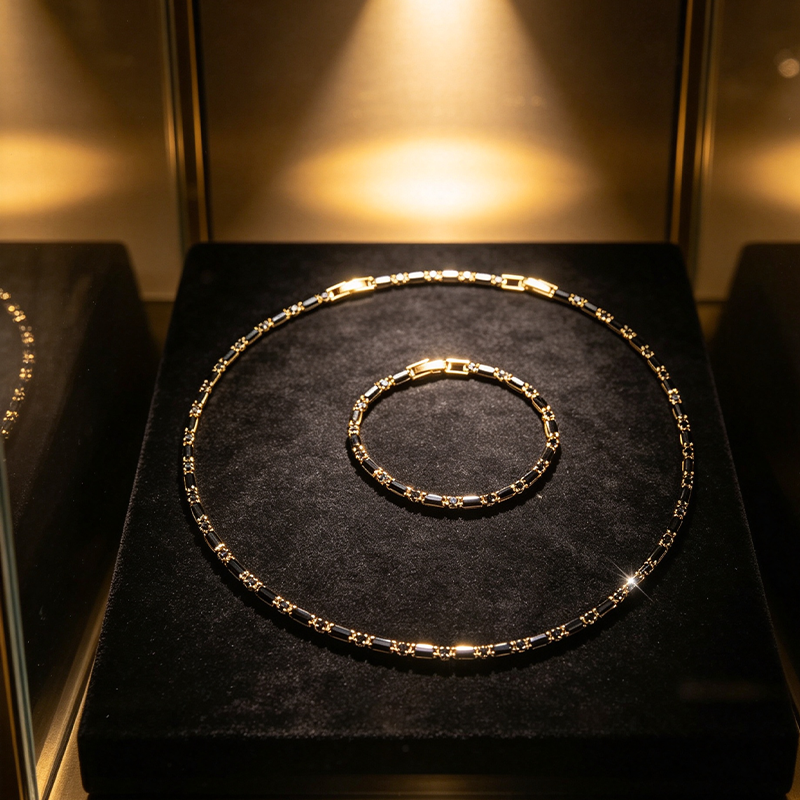 DE RÉDUCTION Parure Bijoux Scintillants pour Homme Collier & Bracelet Zircon Cubique, Style Street Luxe