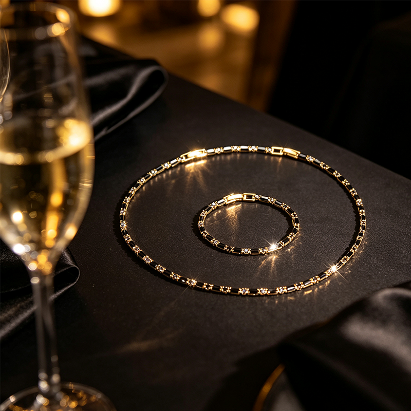 DE RÉDUCTION Parure Bijoux Scintillants pour Homme Collier & Bracelet Zircon Cubique, Style Street Luxe