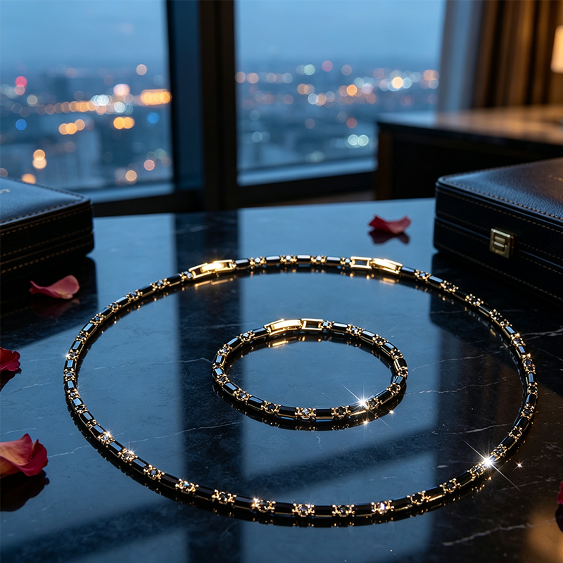 DE RÉDUCTION Parure Bijoux Scintillants pour Homme Collier & Bracelet Zircon Cubique, Style Street Luxe