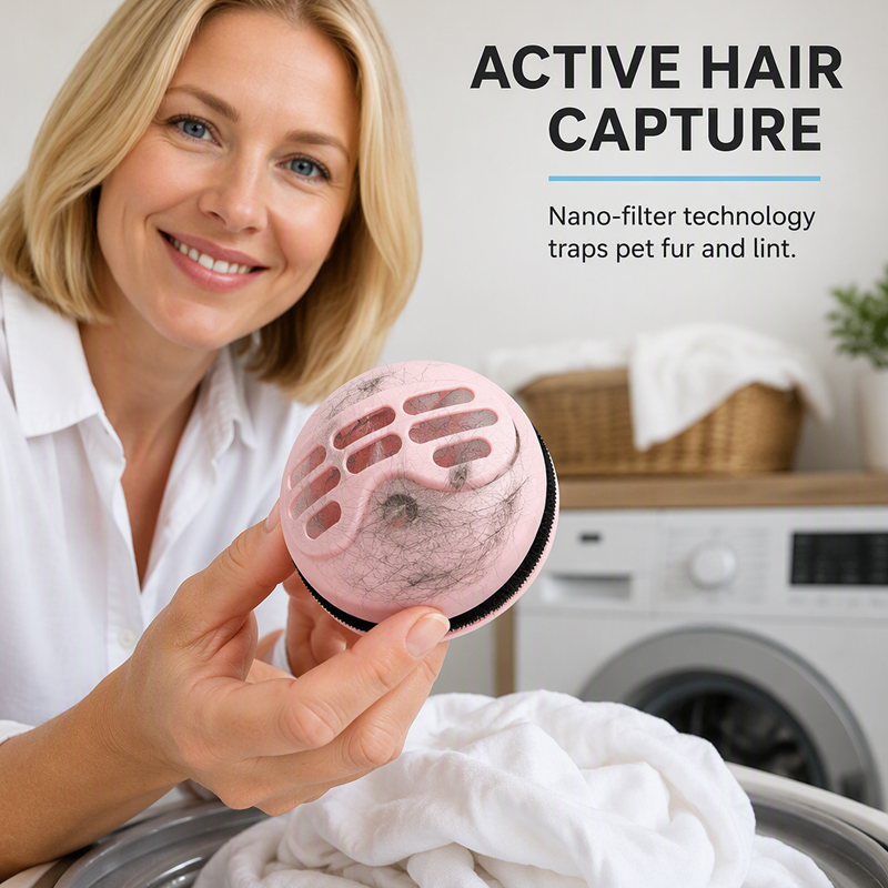 Balai anti-peluches et boule de lavage 2-en-1 pour lave-linge
