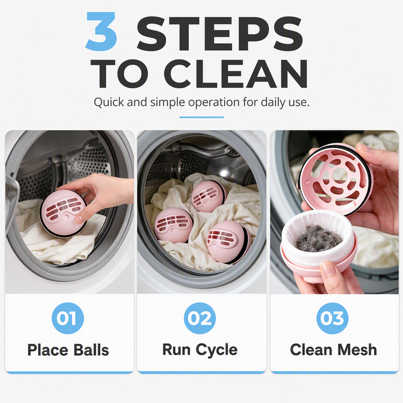 Balai anti-peluches et boule de lavage 2-en-1 pour lave-linge
