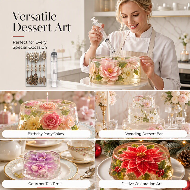 3D Jelly Art Tools: Create translucent and colorful flowers, cake and dessert decorations worthy of a pastry chef – a complete kit to unleash your creativity.