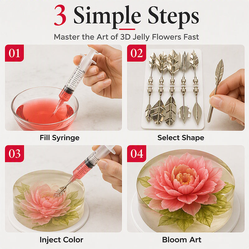 3D Jelly Art Tools: Create translucent and colorful flowers, cake and dessert decorations worthy of a pastry chef – a complete kit to unleash your creativity.