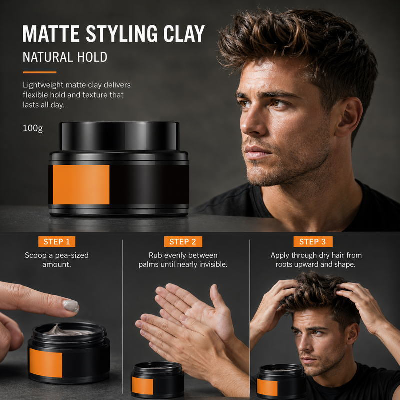 Men's hair styling paste, strong hold and light texture