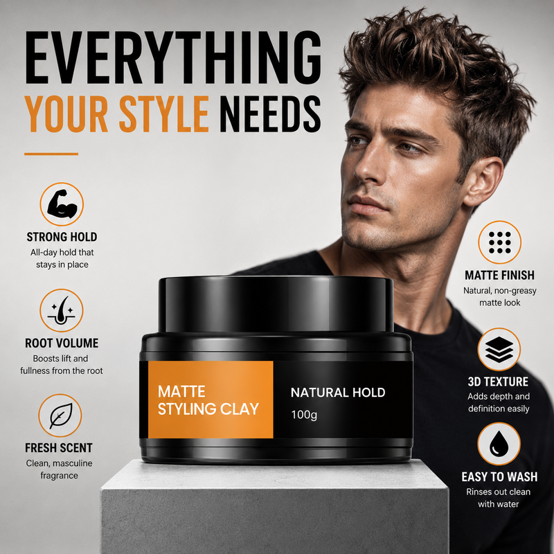 Men's hair styling paste, strong hold and light texture