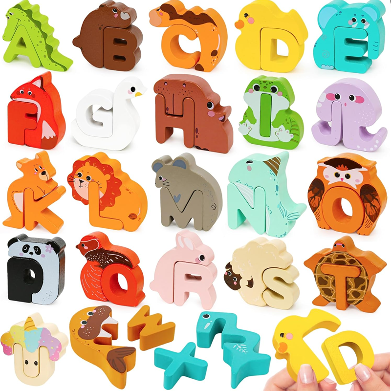 Jeu d'association lettres et animaux en bois
