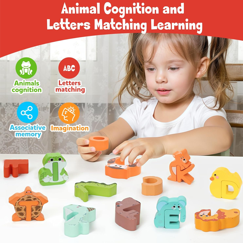 Jeu d'association lettres et animaux en bois