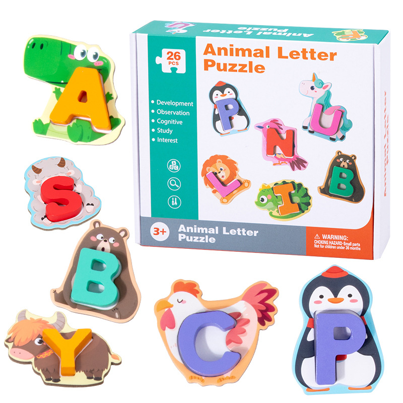 Jeu d'association lettres et animaux en bois