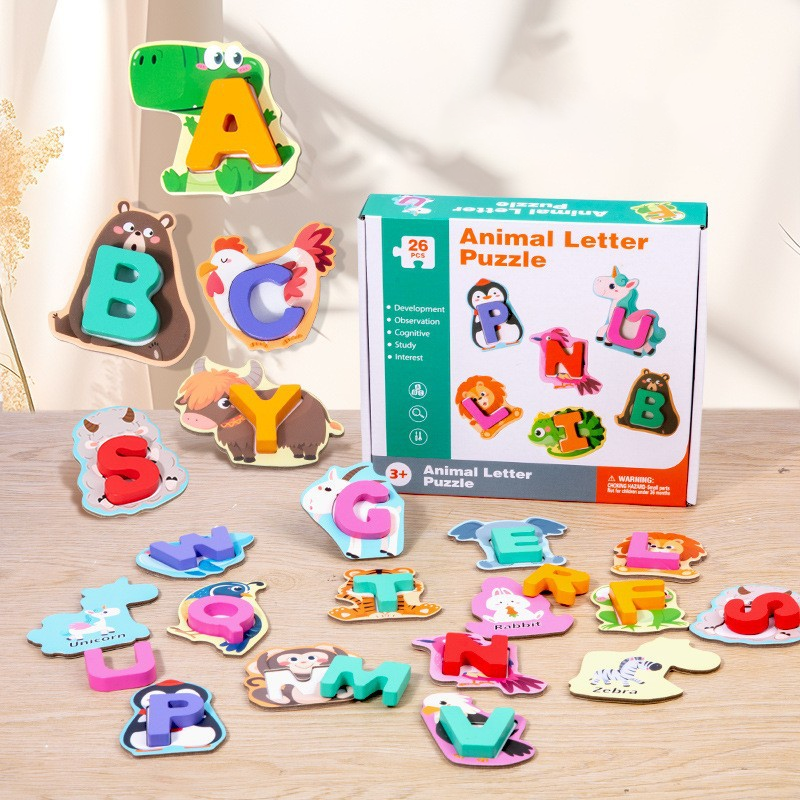 Jeu d'association lettres et animaux en bois