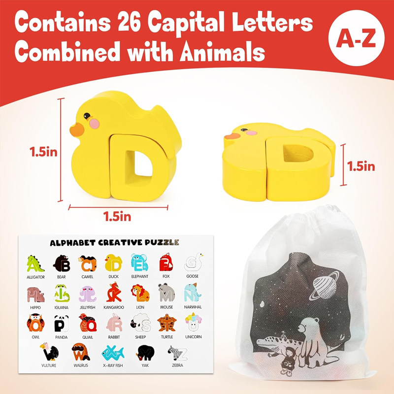 Jeu d'association lettres et animaux en bois
