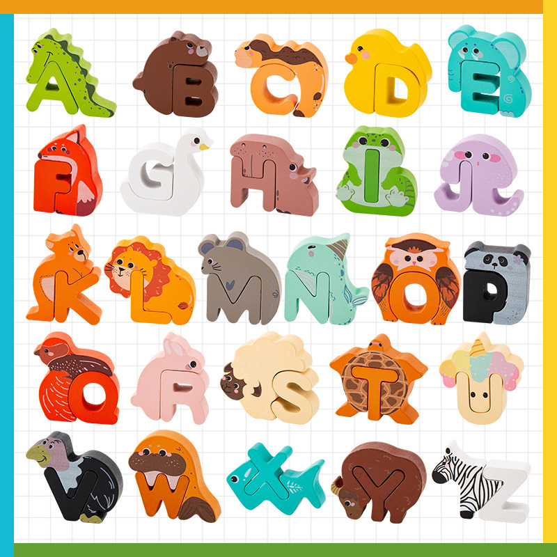 Jeu d'association lettres et animaux en bois