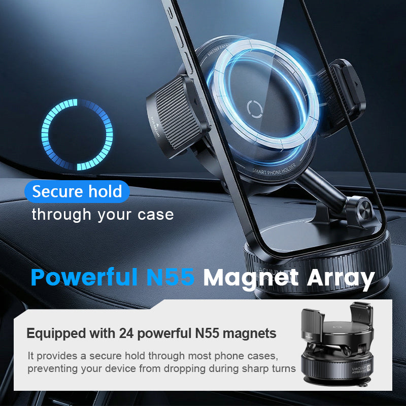 SUPPORT DE RÉDUCTION Magnétique Réglable pour Voiture avec Base Ventouse, Aimants N55 Puissants, Rotation à 1080° et Fixation Instantanée Compatible Universel avec Tous les Smartphones