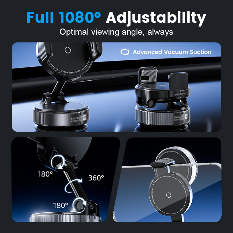 SUPPORT DE RÉDUCTION Magnétique Réglable pour Voiture avec Base Ventouse, Aimants N55 Puissants, Rotation à 1080° et Fixation Instantanée Compatible Universel avec Tous les Smartphones
