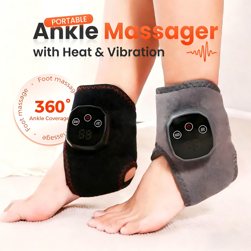 Portable ankle massager with heat and vibration function