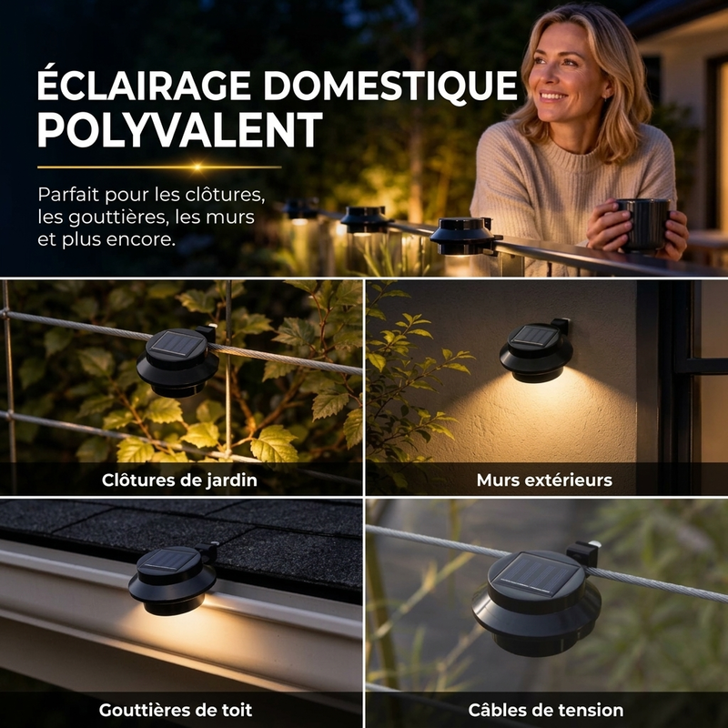 Réduction Lampes solaires murales pour gouttières LED étanches extérieur, parfait pour jardin et clôture