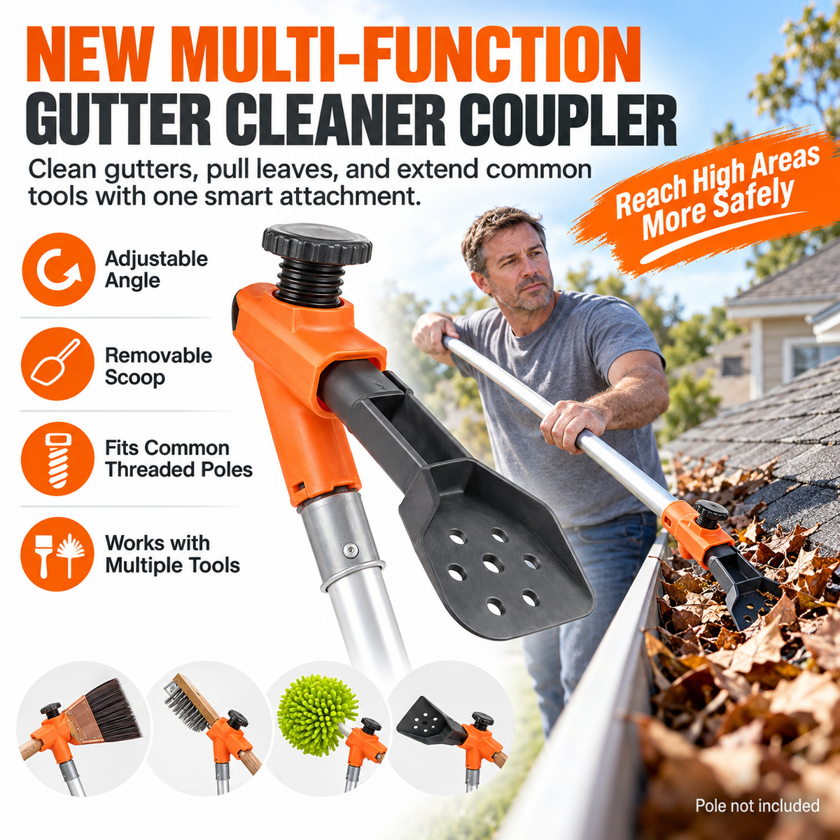 Multifunctional gutter cleaning tool