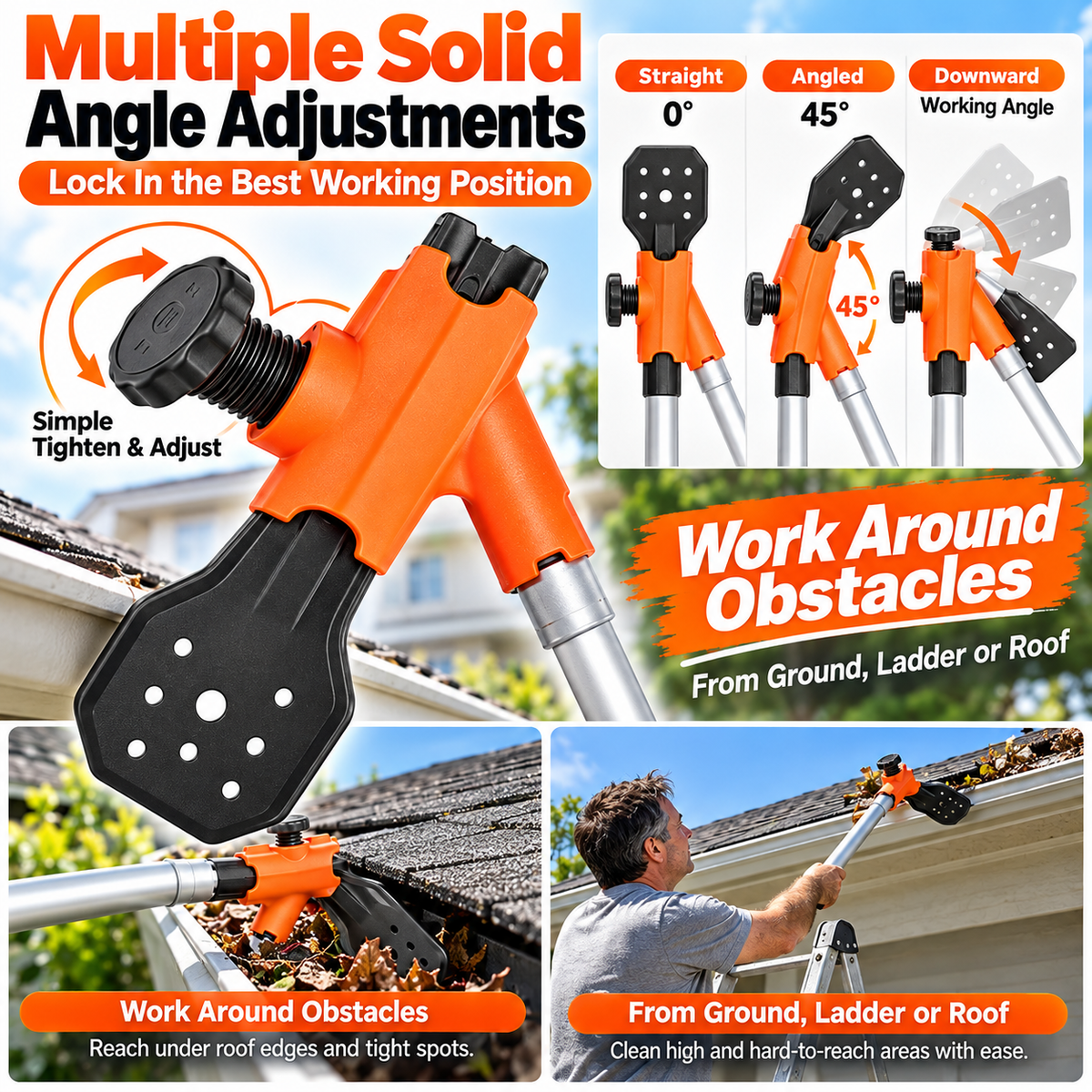 Multifunctional gutter cleaning tool
