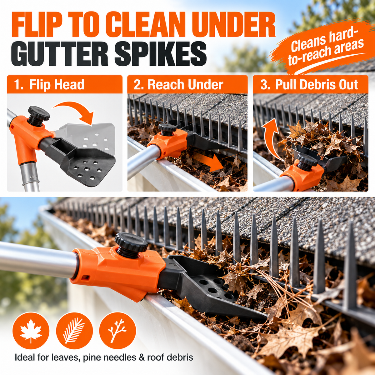 Multifunctional gutter cleaning tool