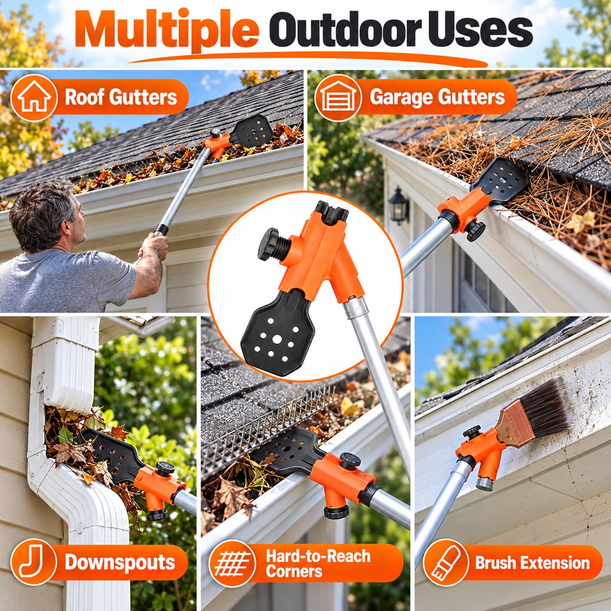 Multifunctional gutter cleaning tool