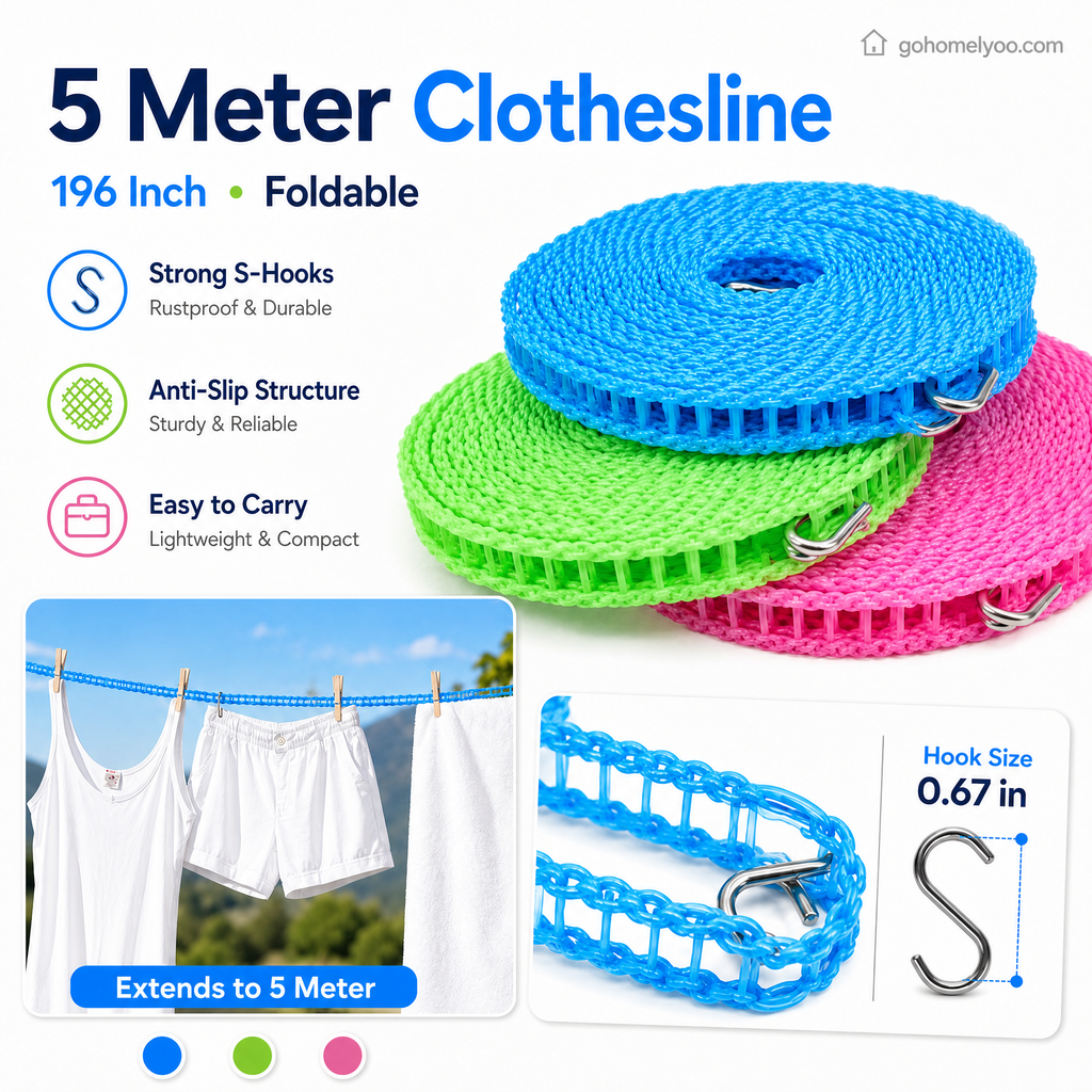 1 acheté, 1 offert : Corde à linge anti-vent et antidérapante. Fini les problèmes de linge par temps venteux.