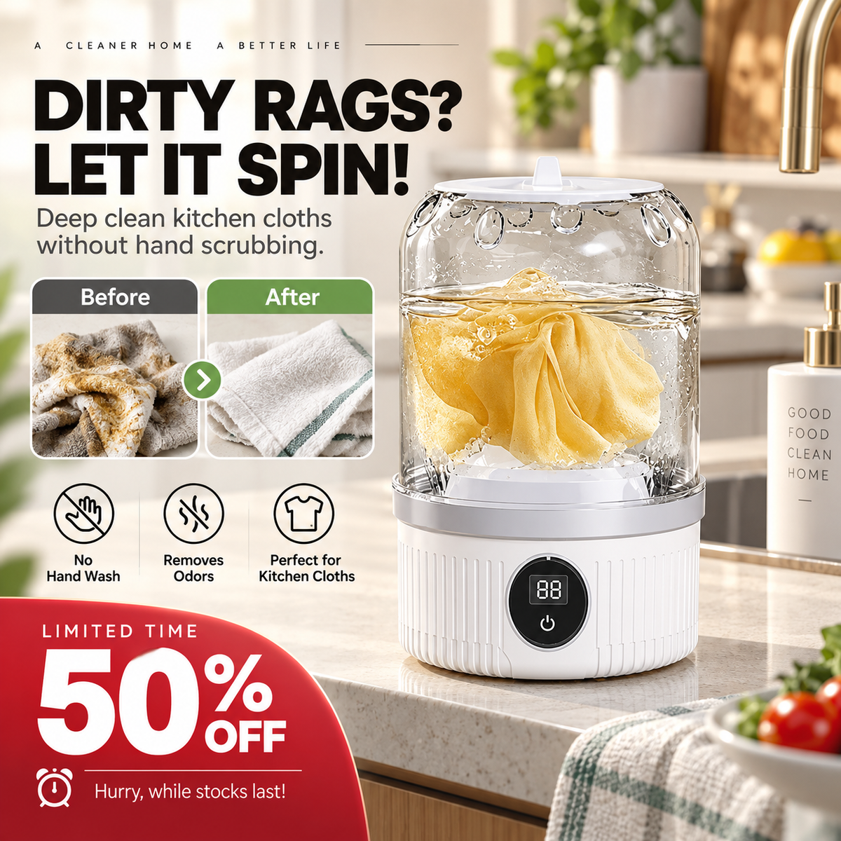 Offre limitée : 55 % de réduction Mini-lave-linge portable sans fil à chargement mains libres
